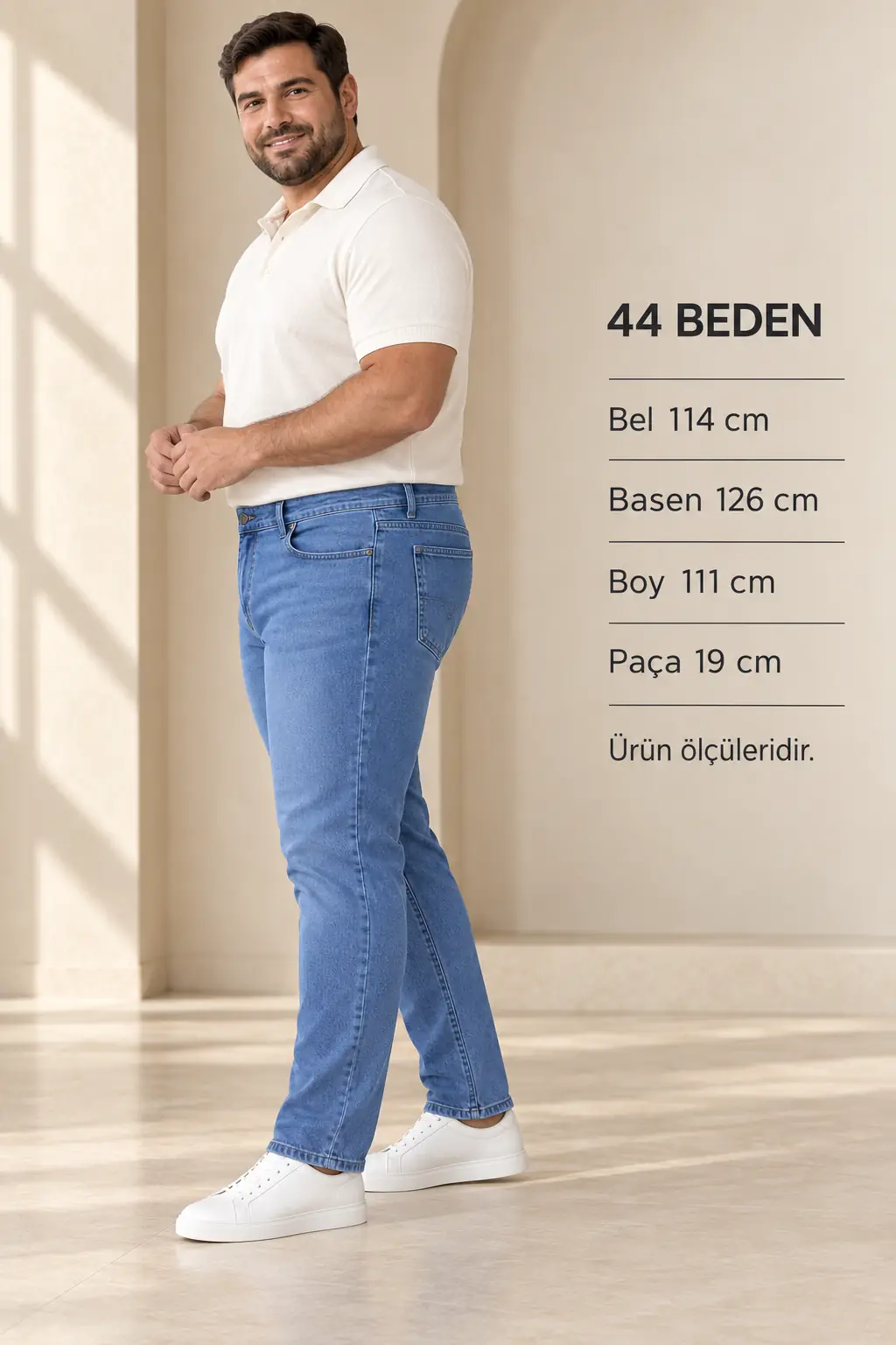 Büyük Beden Erkek Slim Fit Likralı Kot Pantolon – 40-46 Beden Düğmeli — görsel 4