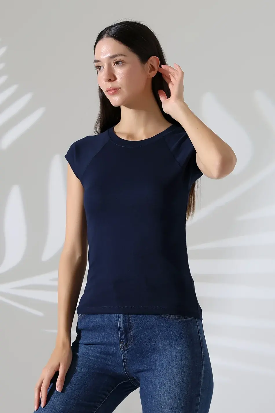 Kadın Bisiklet Yaka Tshirt - lacivert