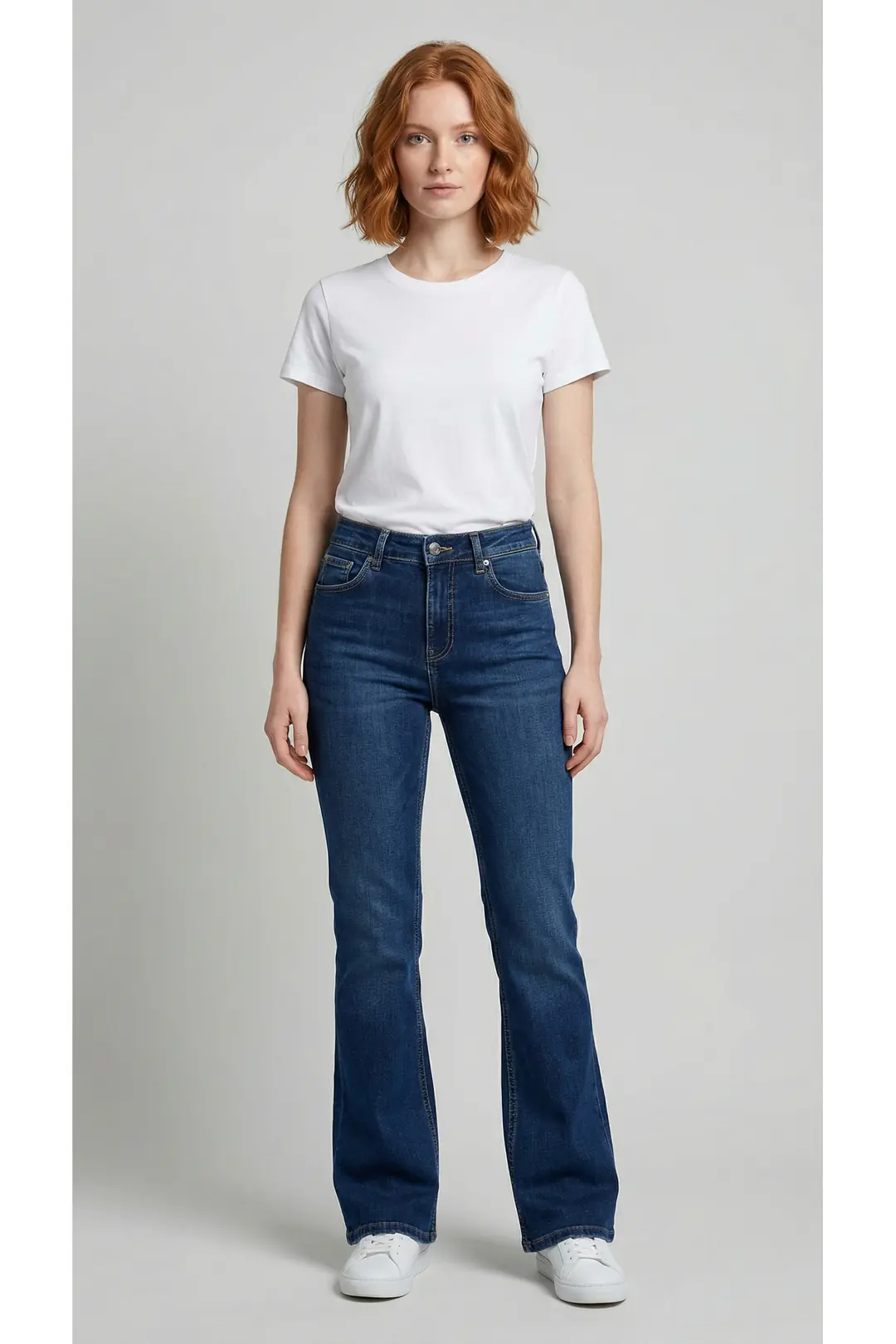Kadın Süper Yüksek Bel Bootcut / İspanyol Paça Jean Pantolon - koyu mavi