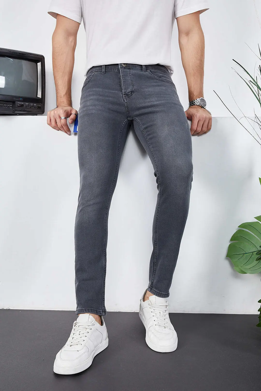Erkek Likralı Denim Skinny Fit Süper Dar Jeans - açık füme