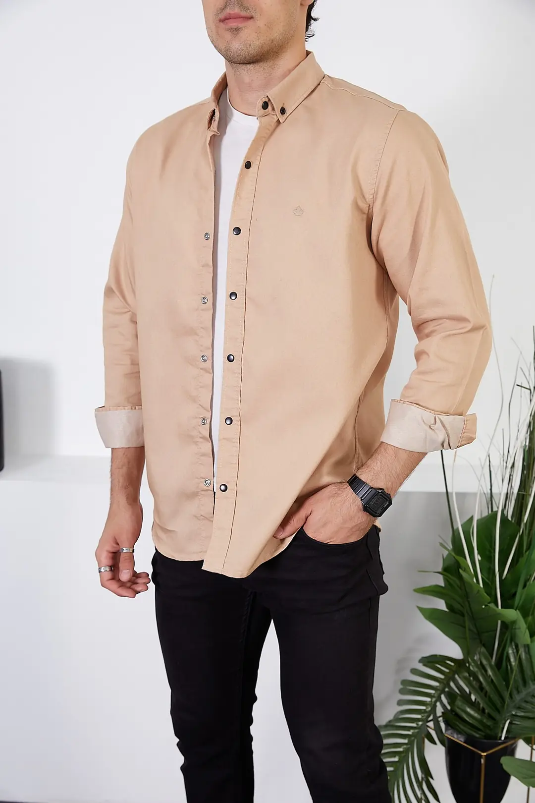 Erkek Slim Fit Kot Gömlek — görsel 7
