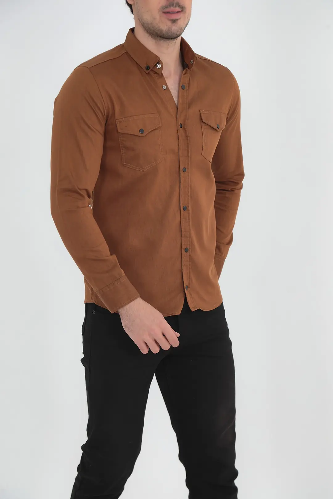 Erkek Slim Fit Kot Gömlek — görsel 3