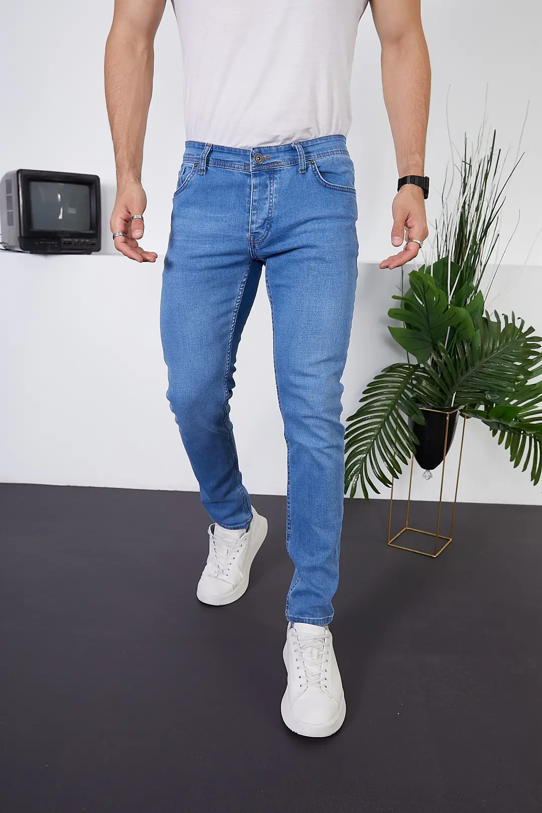 Erkek Likralı Slim Fit Kot/jeans Pantolon – Açık Mavi
