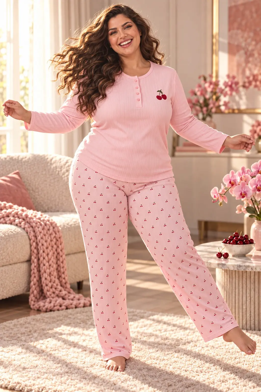 Büyük Beden Kadın Raporlu İnterlok Pijama Takımı – Nakışlı Patlı Yaka, 2XL-5XL — görsel 4