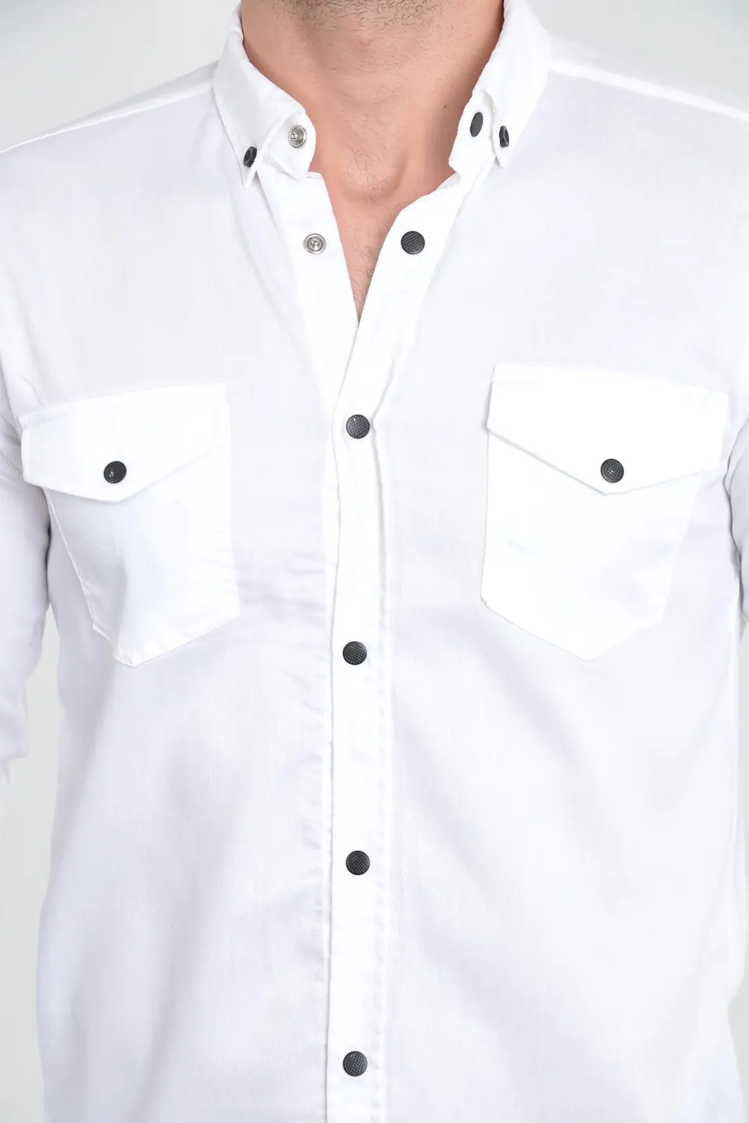 Erkek Slim Fit Beyaz Kot Gömlek — görsel 5