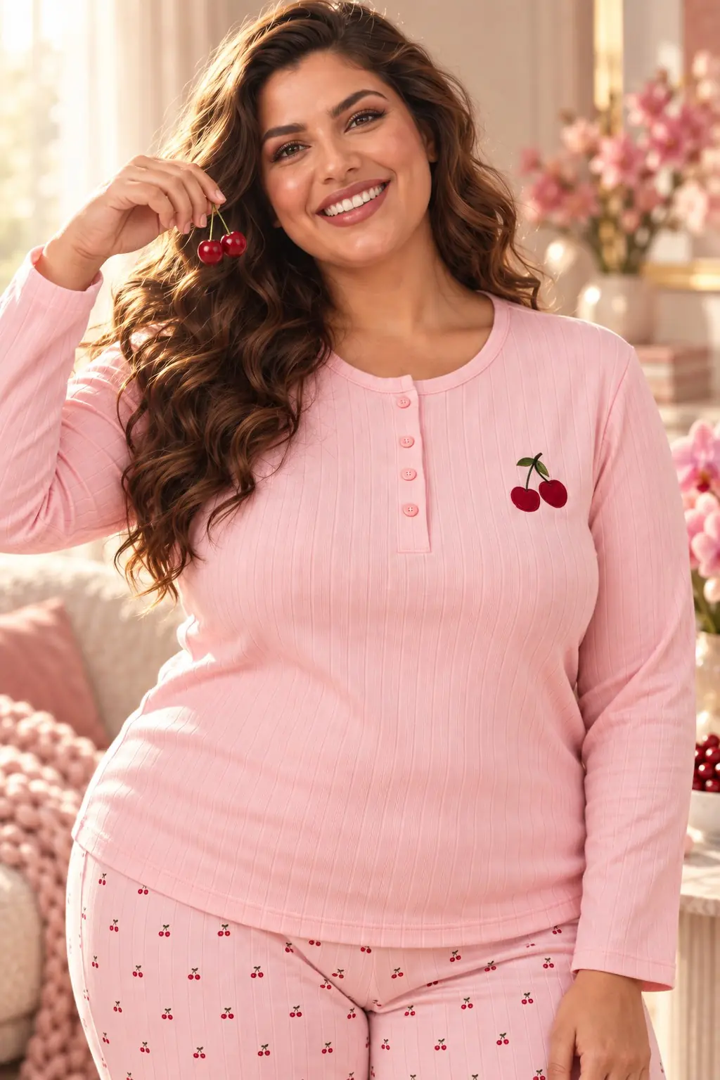 Büyük Beden Kadın Raporlu İnterlok Pijama Takımı – Nakışlı Patlı Yaka, 2XL-5XL — görsel 2