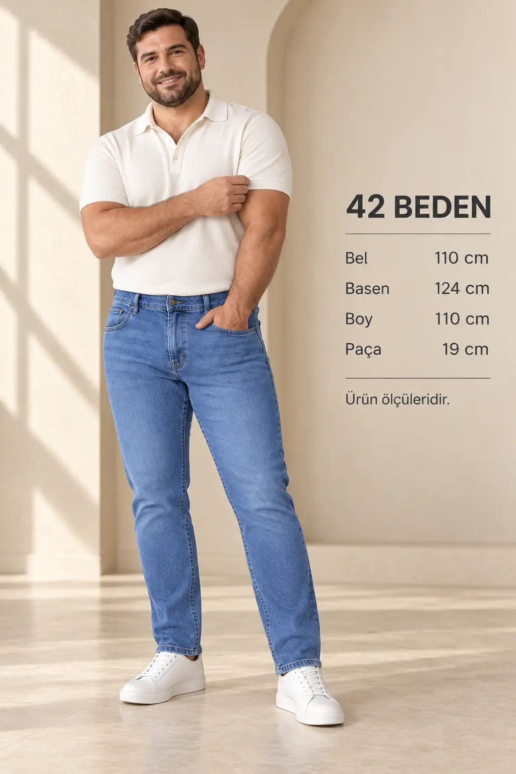 Büyük Beden Erkek Slim Fit Likralı Kot Pantolon – 40-46 Beden Düğmeli — görsel 3