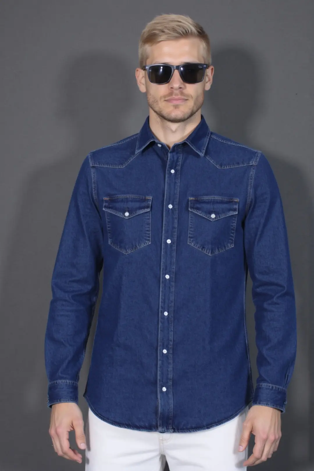 Erkek %100 Pamuk Denim/Kot Rahat Gömlek- Ceket — görsel 6