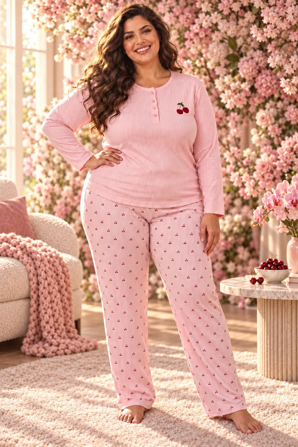 Büyük Beden Kadın Raporlu İnterlok Pijama Takımı – Nakışlı Patlı Yaka, 2XL-5XL — görsel 6