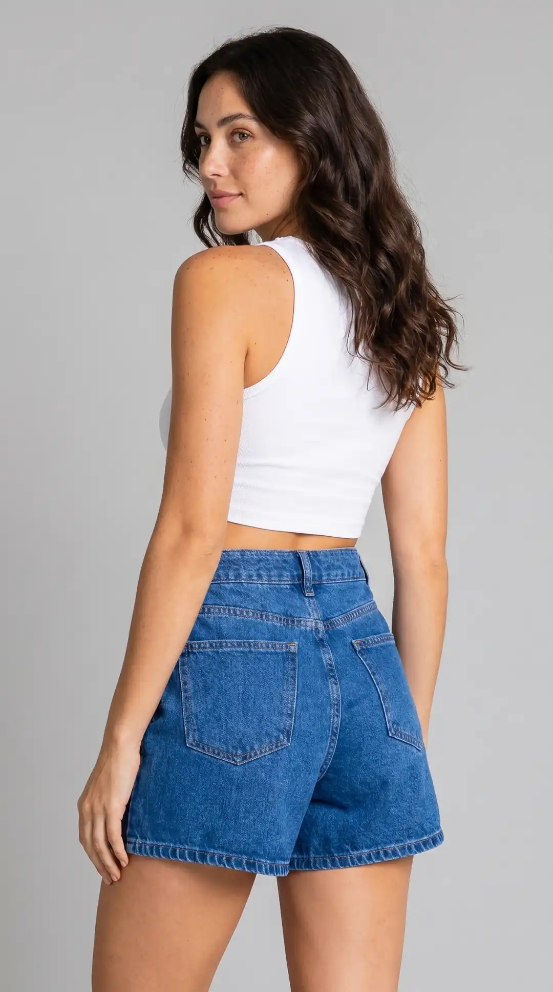Kadın %100 Pamuk Yüksek Bel City Boy Denim Şort — görsel 9