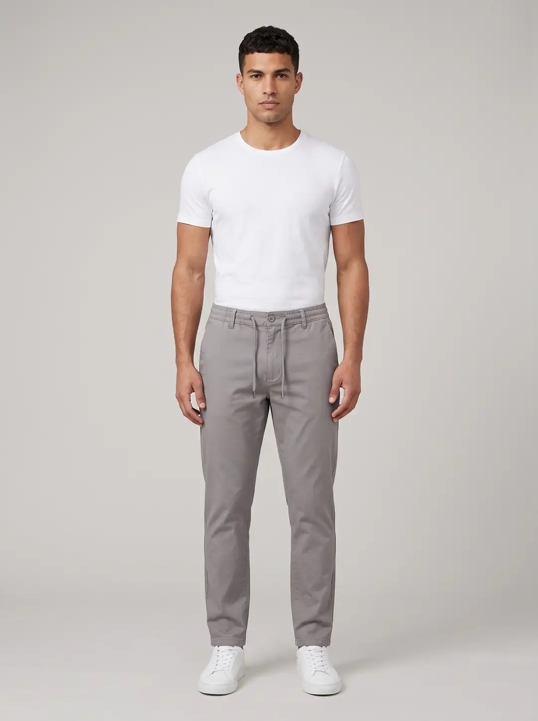 Erkek Beli Lastikli İpli Chino Jogger Pantolon - gri