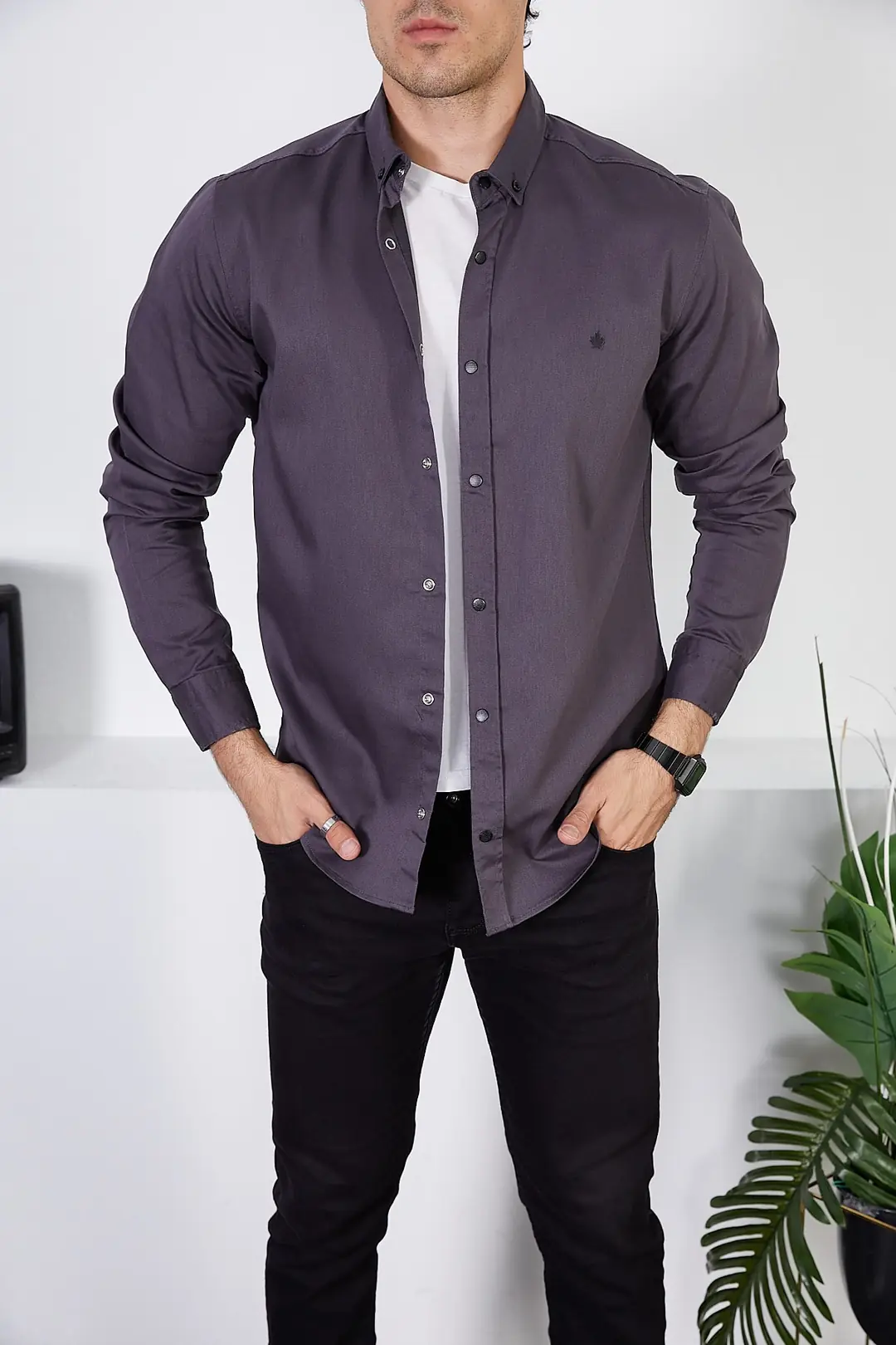 Erkek Slim Fit Kot Gömlek — görsel 1