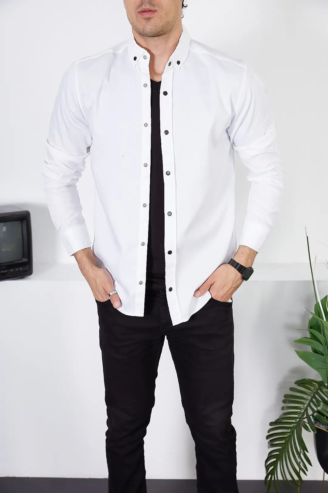 Erkek Slim Fit Kot Gömlek — görsel 2