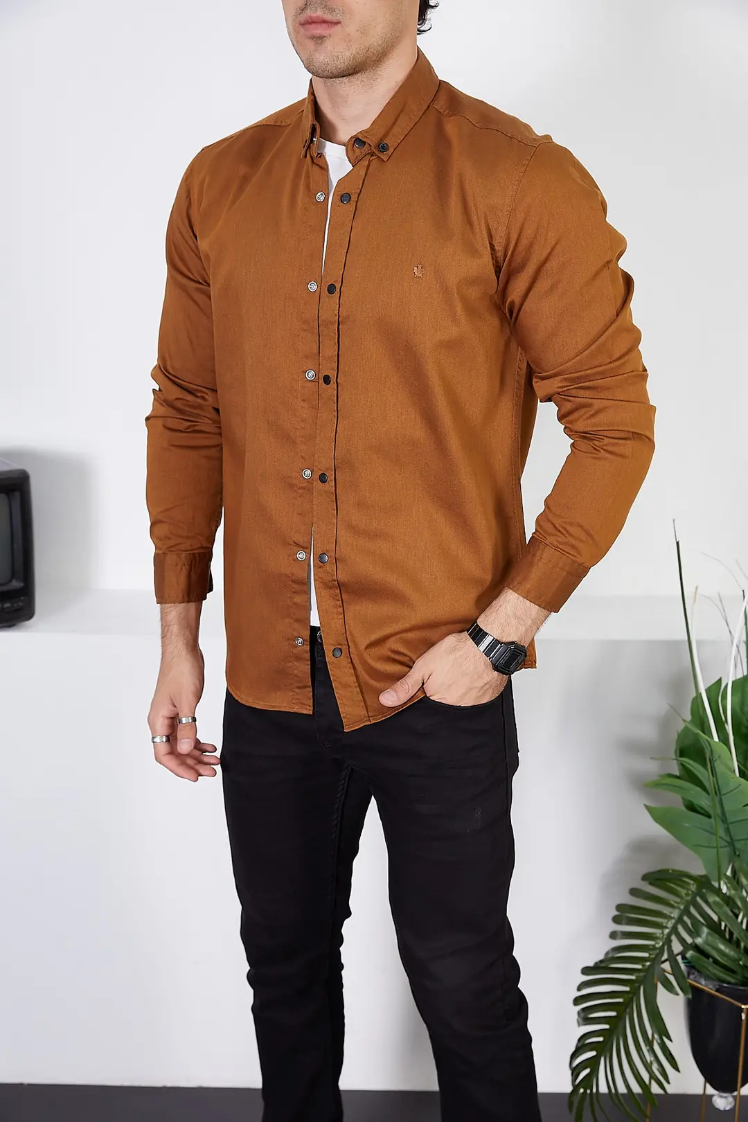Erkek Slim Fit Kot Gömlek — görsel 2