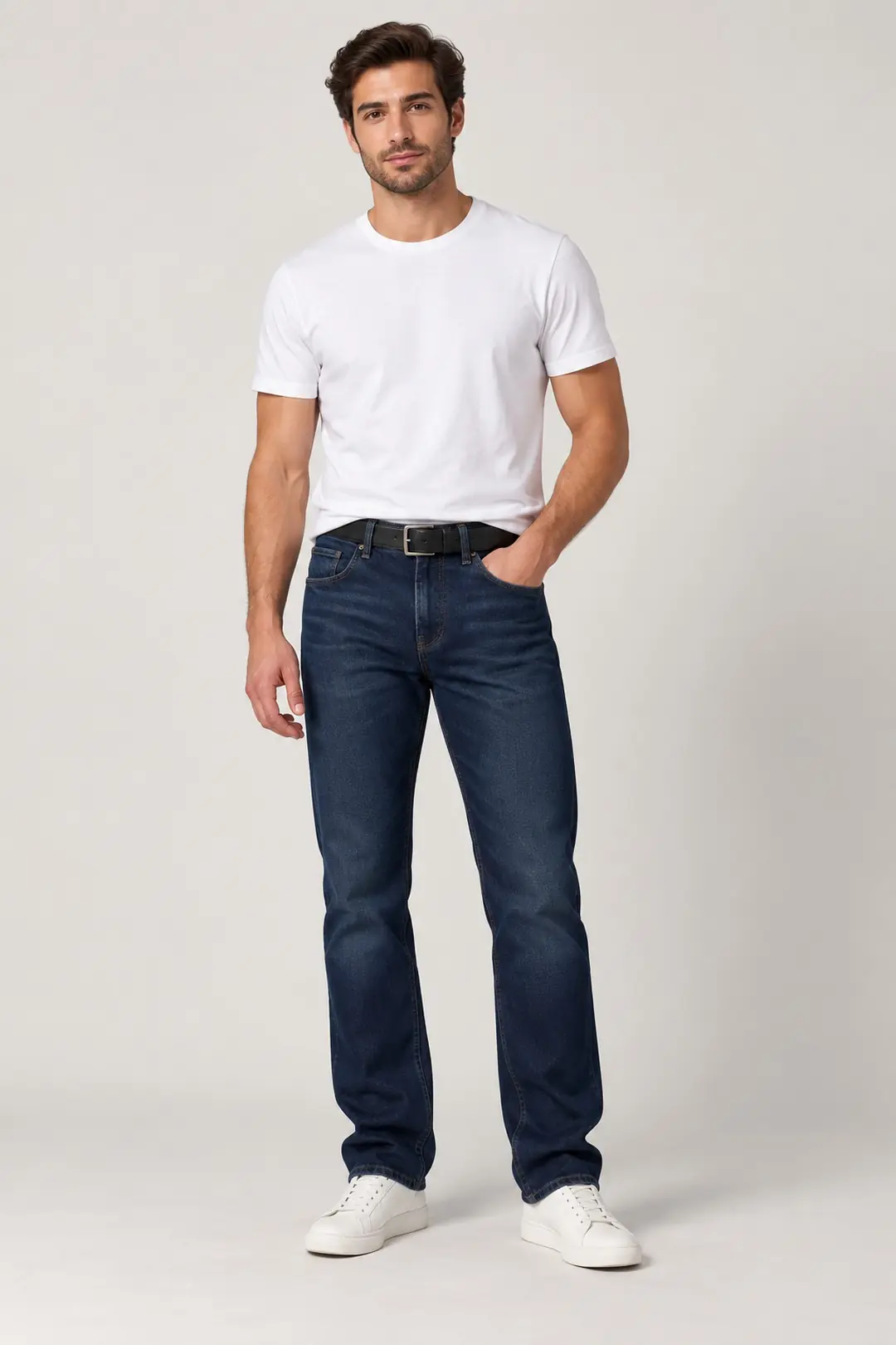 Erkek %100 Pamuk Straight Jeans - koyu mavi
