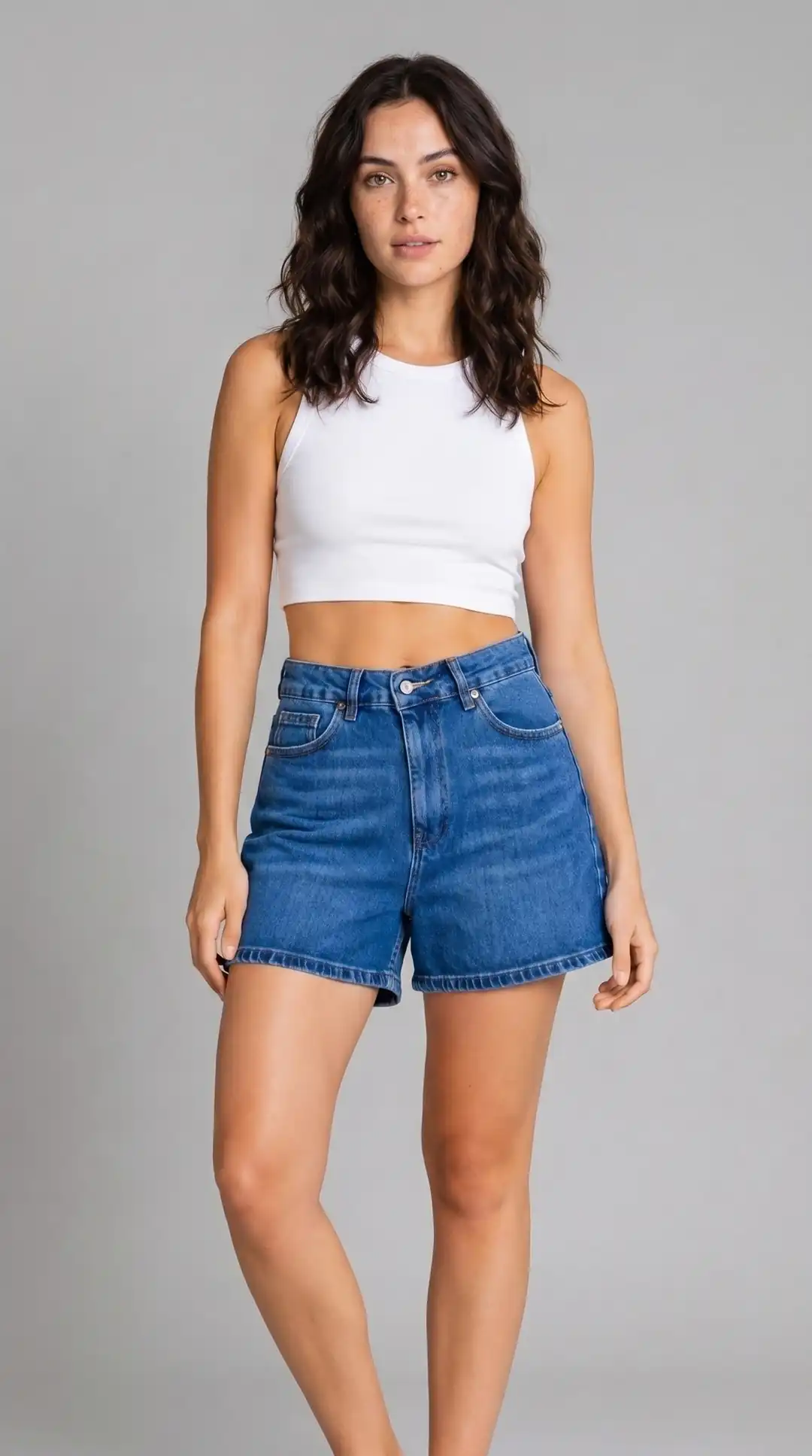 Kadın %100 Pamuk Yüksek Bel City Boy Denim Şort — görsel 3