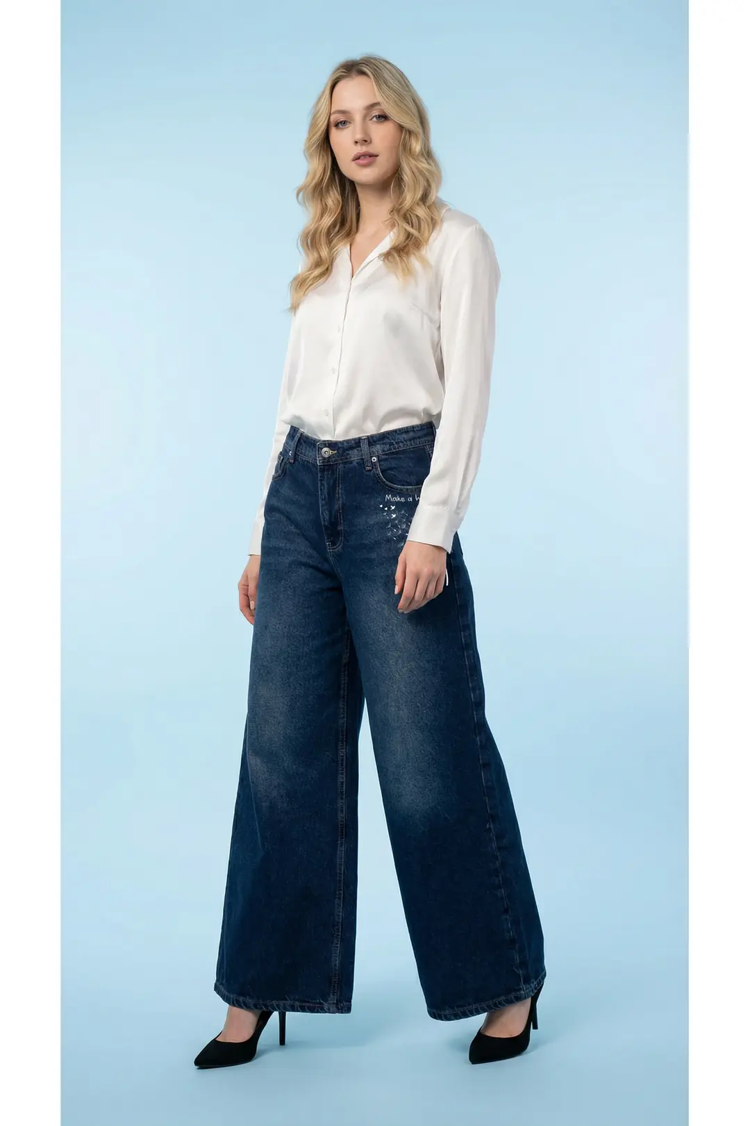 Kadın %100 Pamuk Wide Leg Baggy Jeans — görsel 2