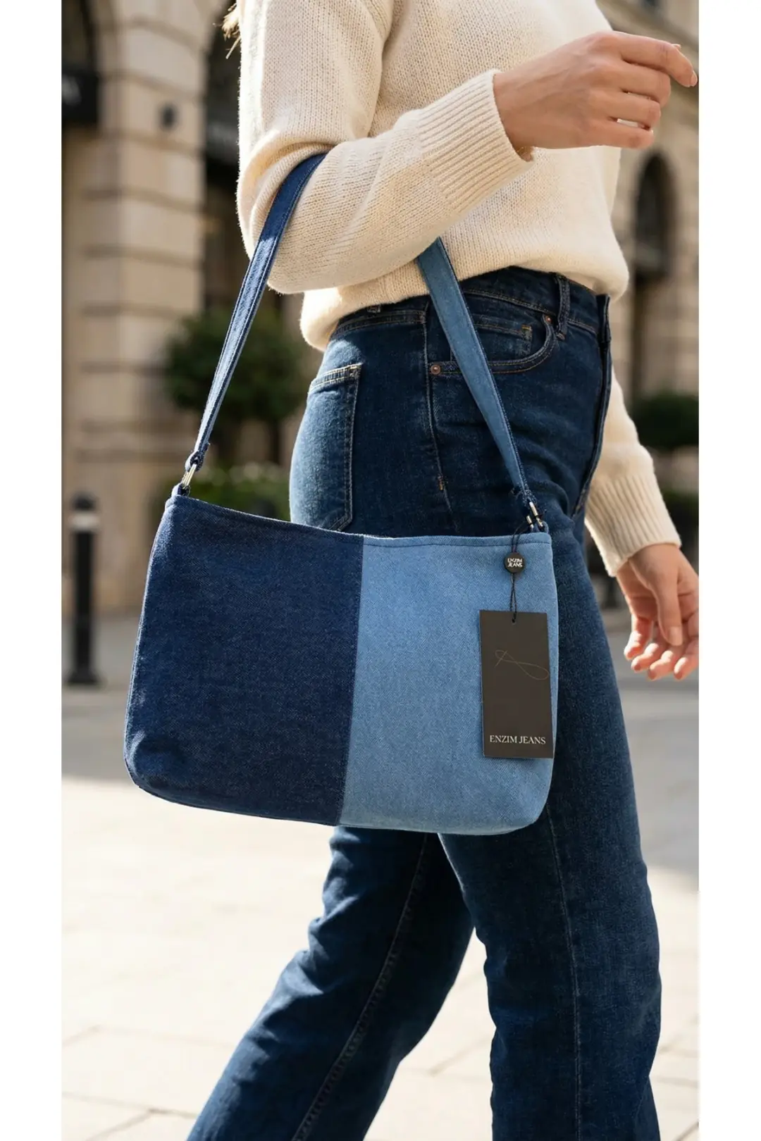 Kadın Kot Omuz Çantası Denim Kumaş Askılı Çanta — görsel 6
