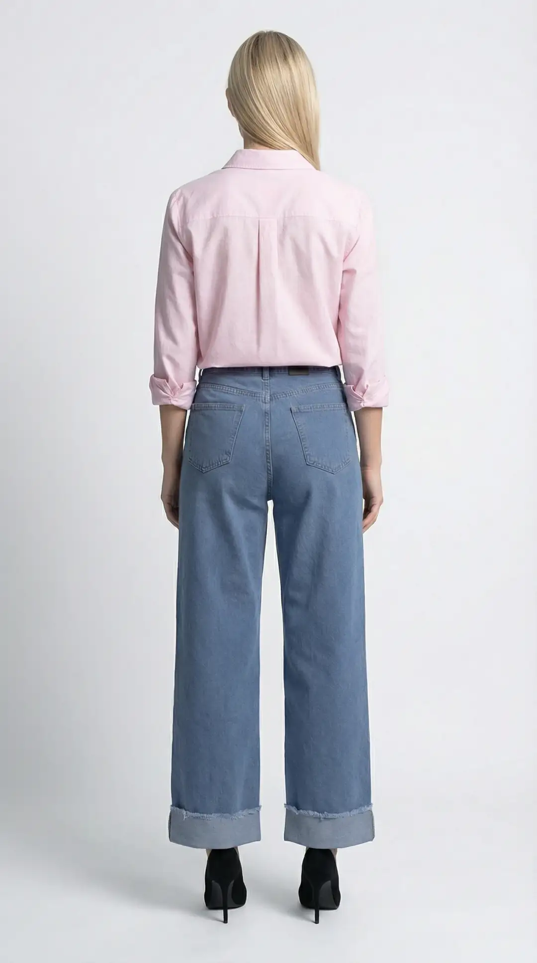 Kadın %100 Pamuk Makasla Ayarlanabilir Boy Wide Leg Baggy Jeans — görsel 3