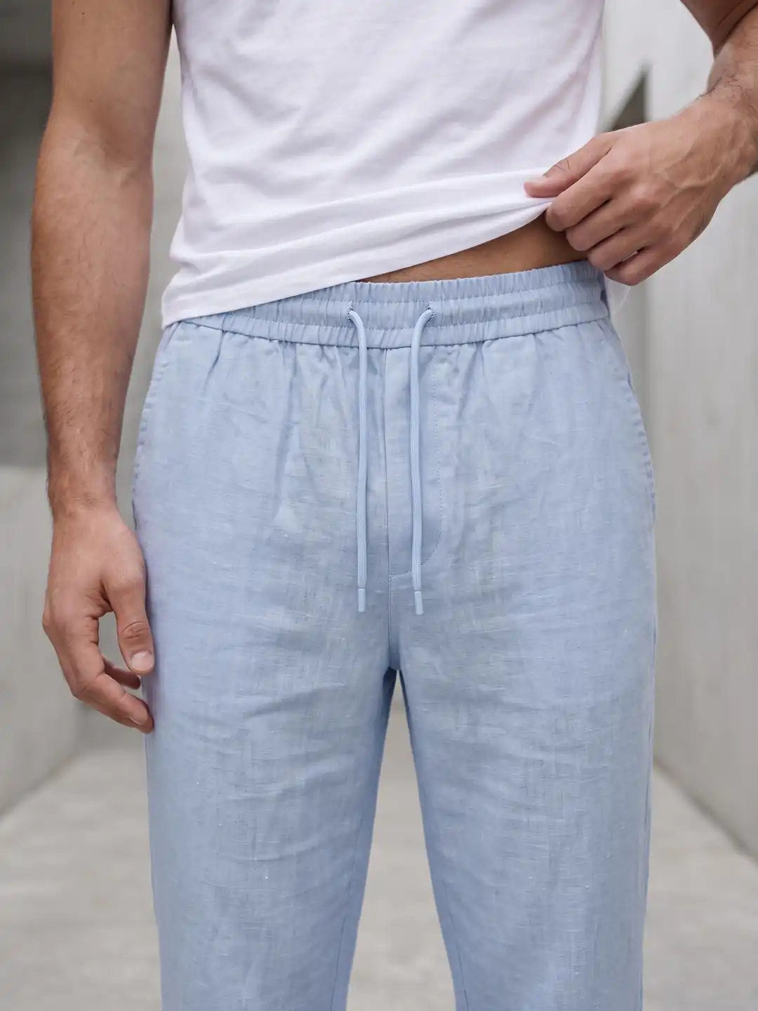 Erkek Beli Lastikli İpli Keten Pantolon — görsel 4