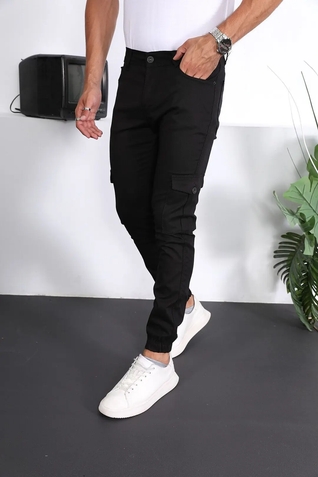 Erkek Slim Fit Paça Lastikli Kargo Pantolon — görsel 2
