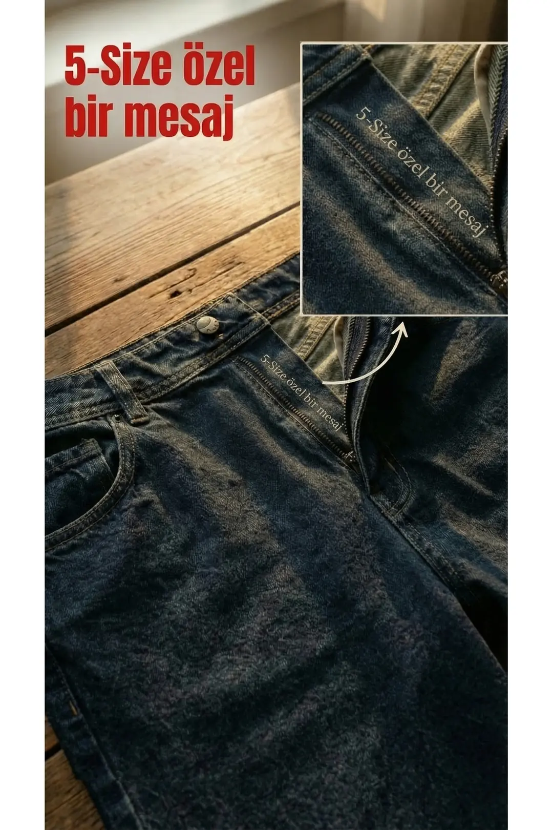 Erkek Baggy Kot Pantolon İsme Özel Hediye Kişiselleştirilebilir Jean — görsel 7