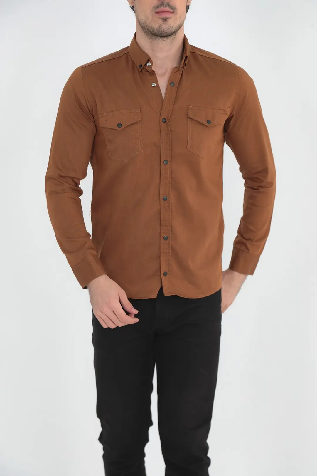 Erkek Slim Fit Kot Gömlek — görsel 1