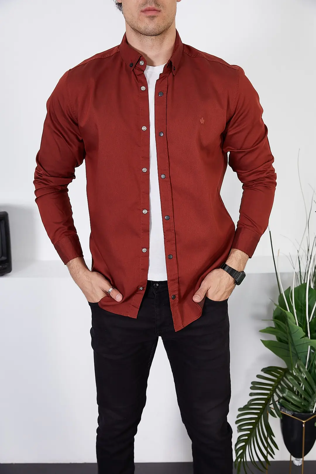 Erkek Slim Fit Kot Gömlek — görsel 2