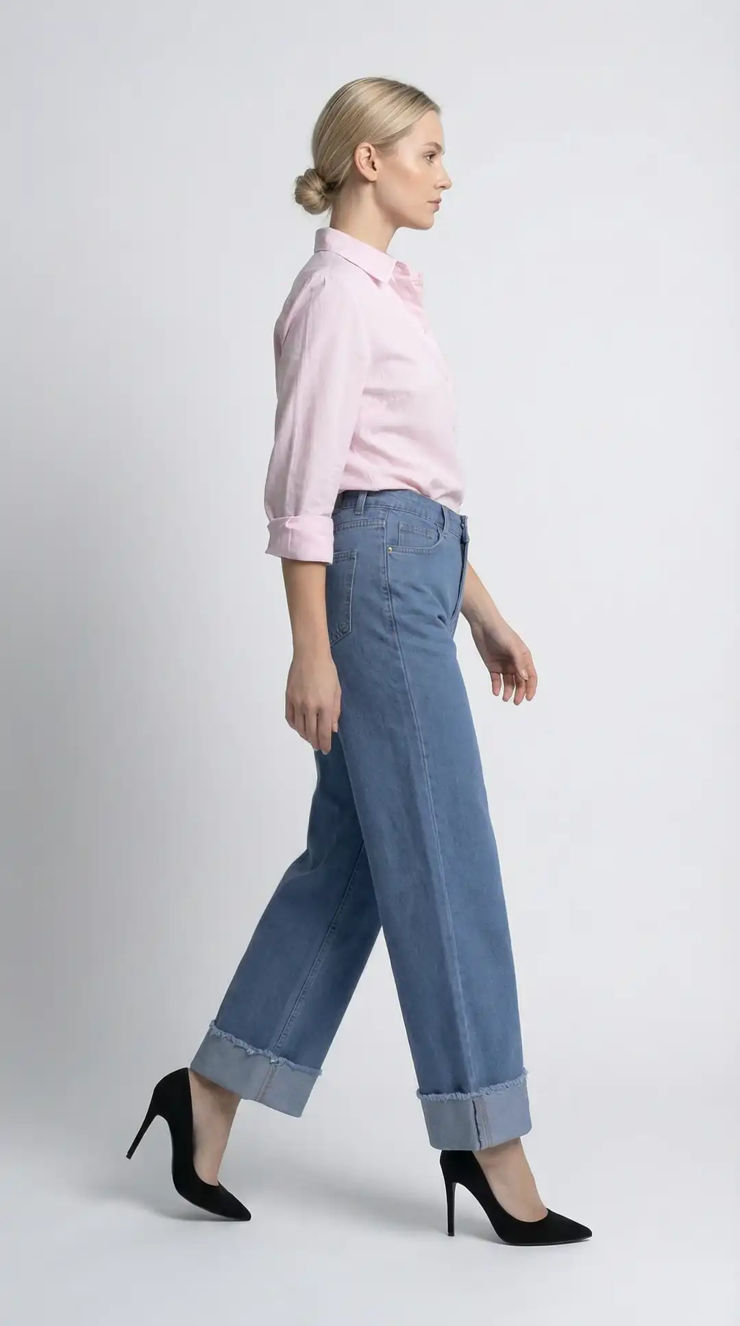 Kadın %100 Pamuk Makasla Ayarlanabilir Boy Wide Leg Baggy Jeans — görsel 5