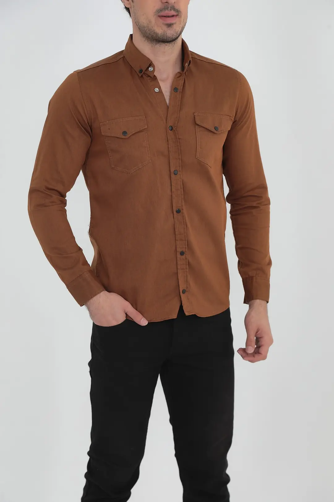 Erkek Slim Fit Kot Gömlek — görsel 4