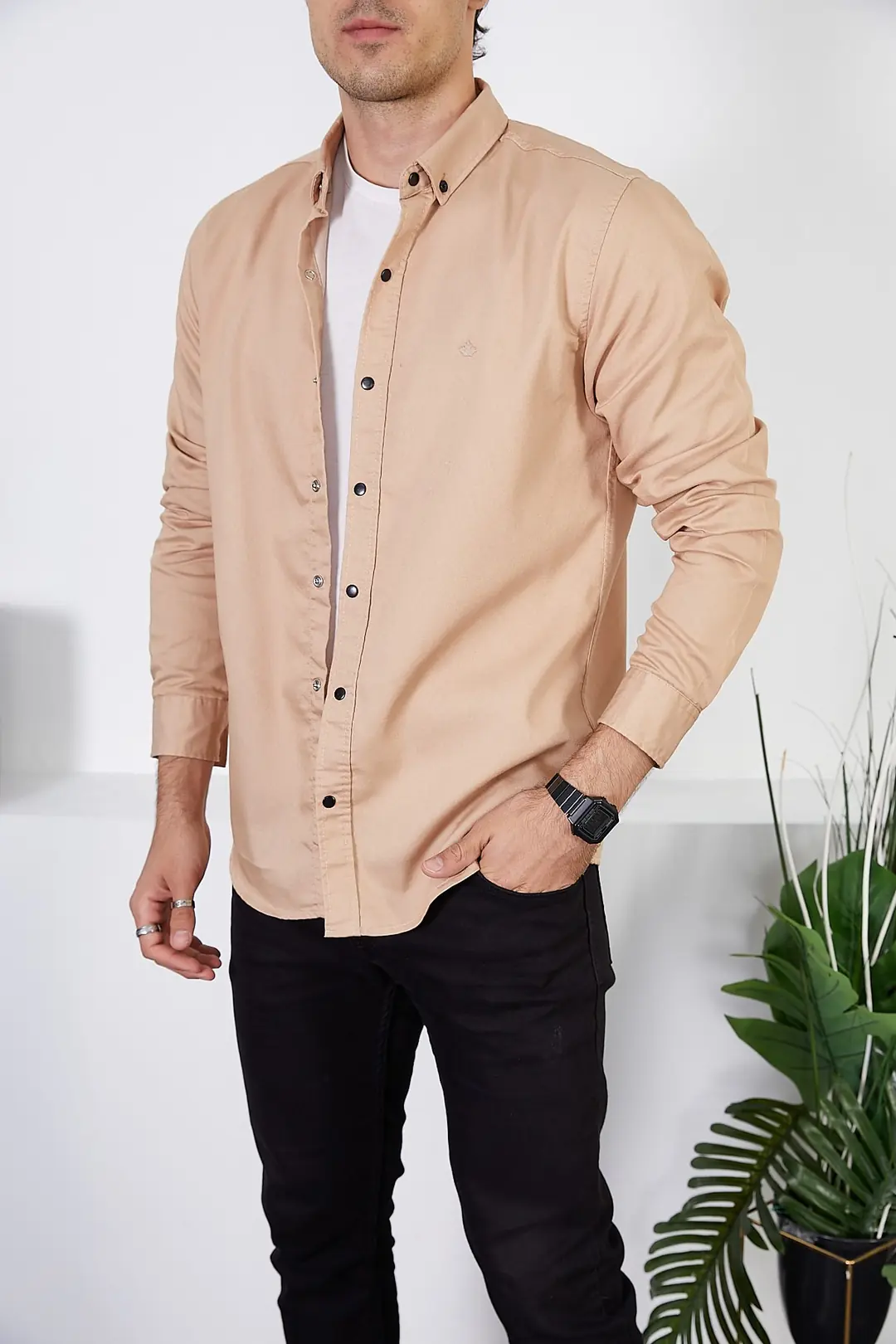 Erkek Slim Fit Kot Gömlek — görsel 3