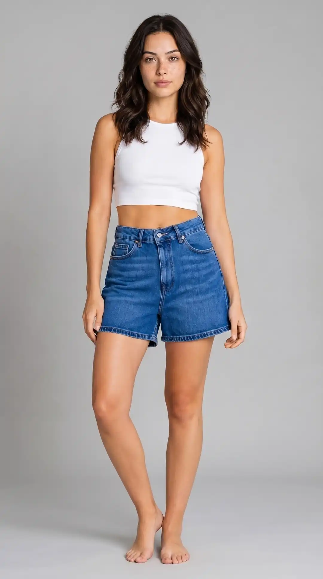 Kadın %100 Pamuk Yüksek Bel City Boy Denim Şort — görsel 2