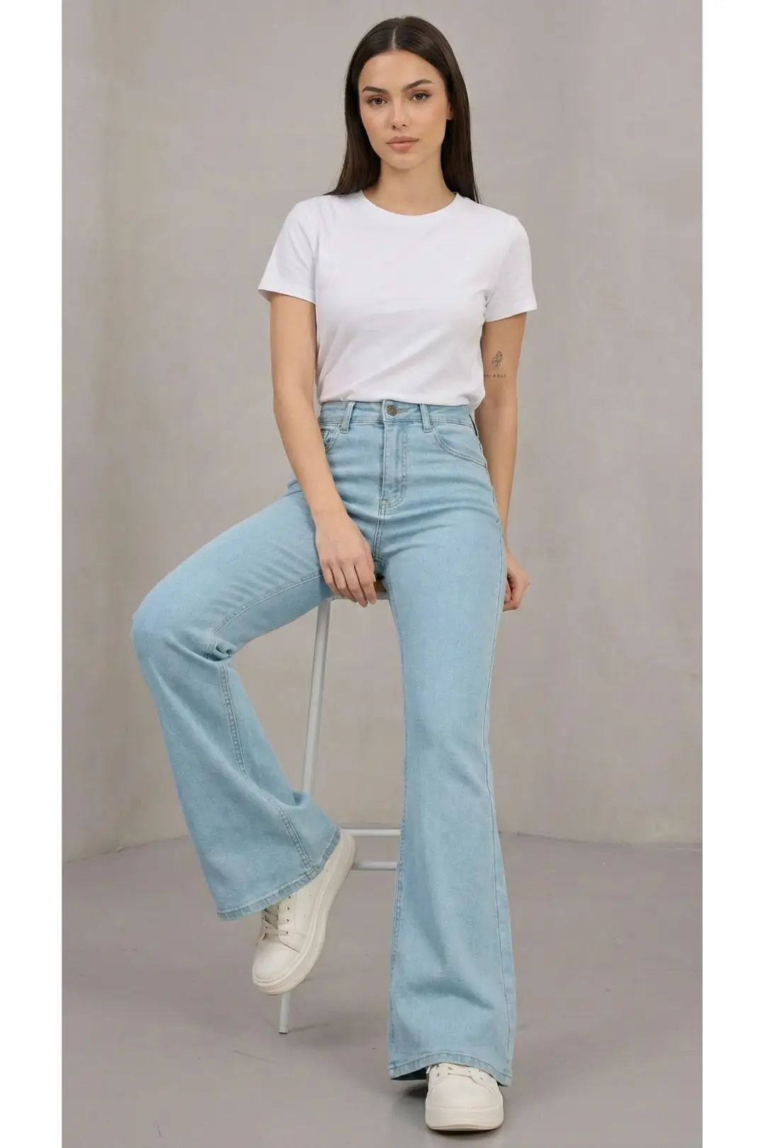 Kadın Süper Yüksek Bel Bootcut / İspanyol Paça Jean Pantolon — görsel 7
