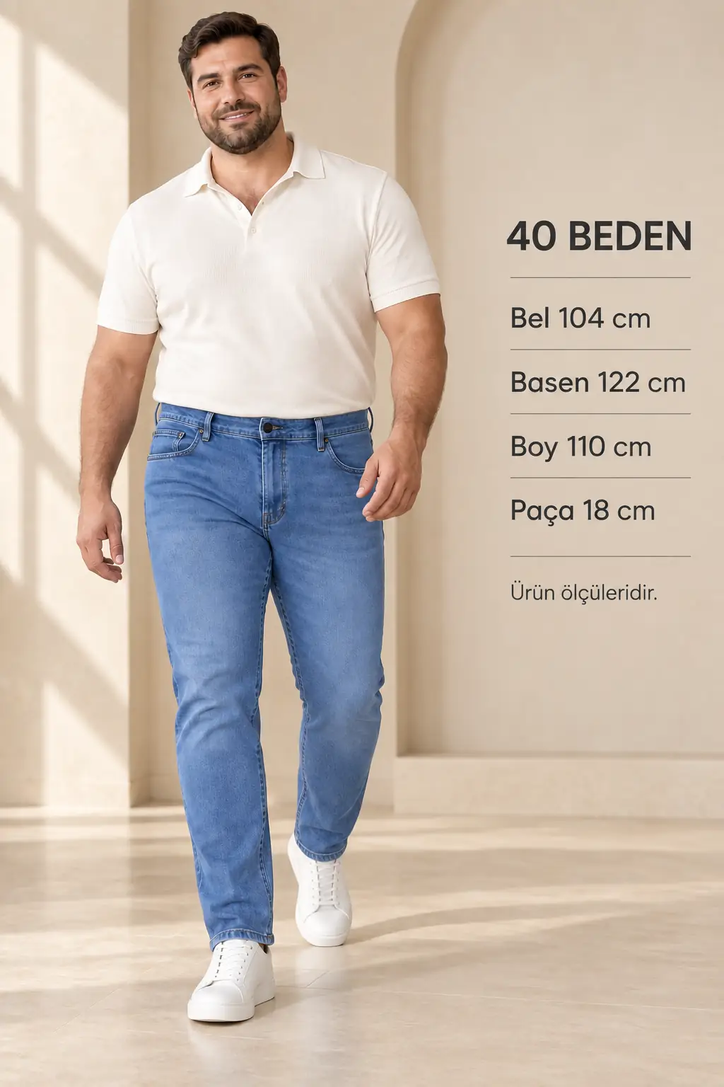 Büyük Beden Erkek Slim Fit Likralı Kot Pantolon – 40-46 Beden Düğmeli — görsel 2