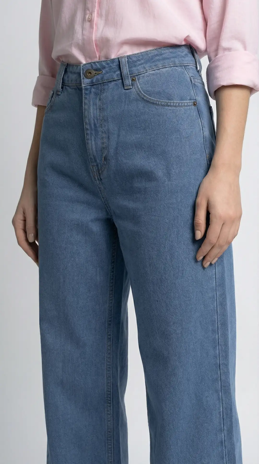 Kadın %100 Pamuk Makasla Ayarlanabilir Boy Wide Leg Baggy Jeans — görsel 7