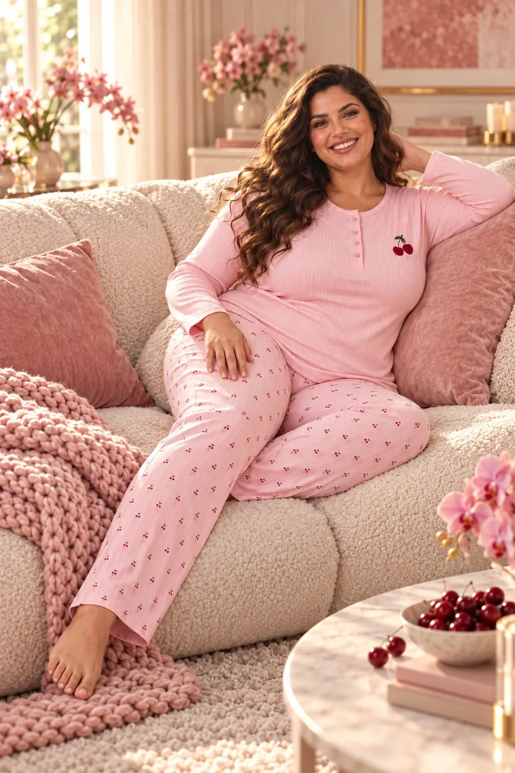 Büyük Beden Kadın Raporlu İnterlok Pijama Takımı – Nakışlı Patlı Yaka, 2XL-5XL — görsel 5