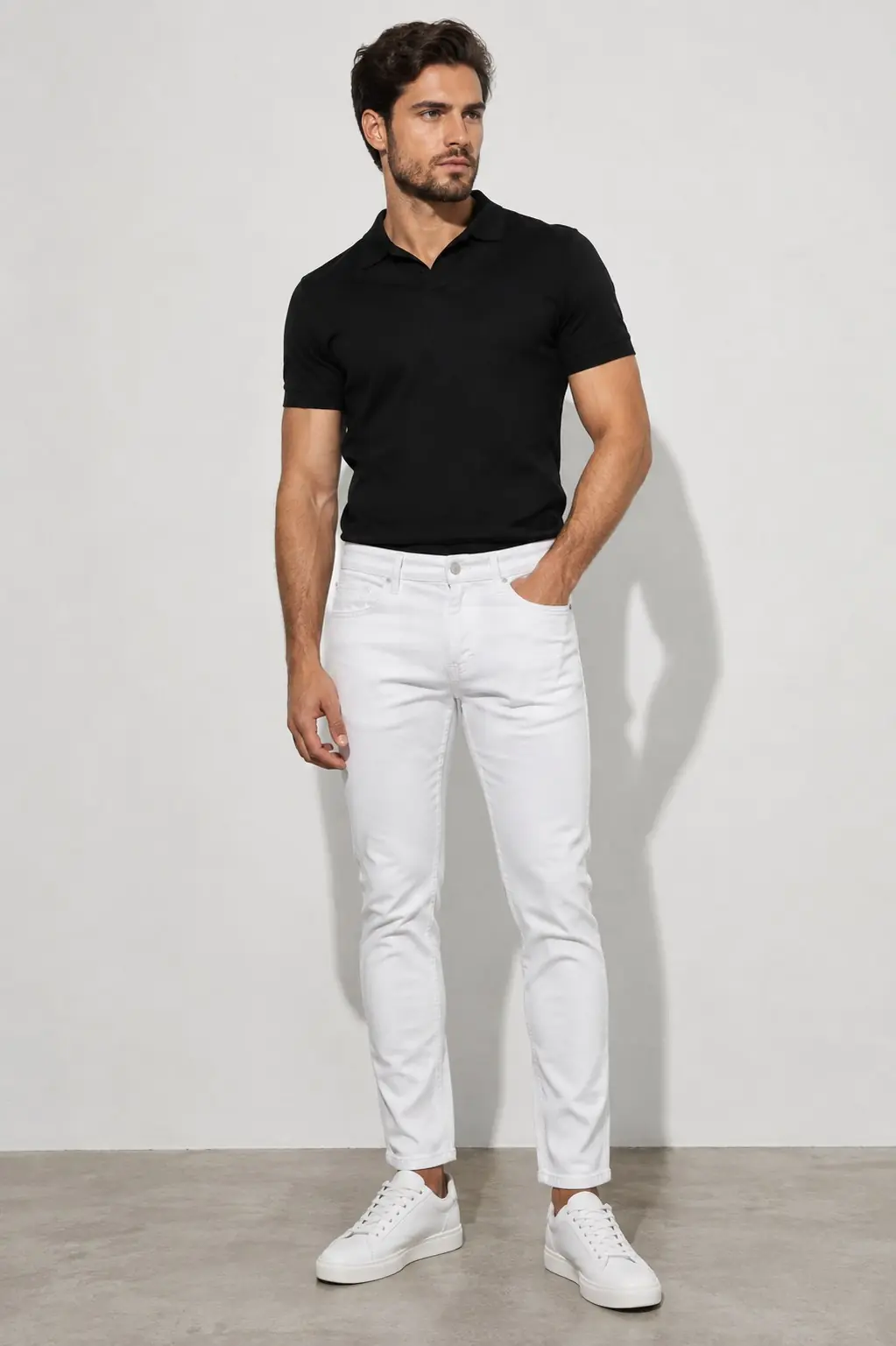 Erkek Likralı Denim Slim Fit Beyaz Jeans - beyaz