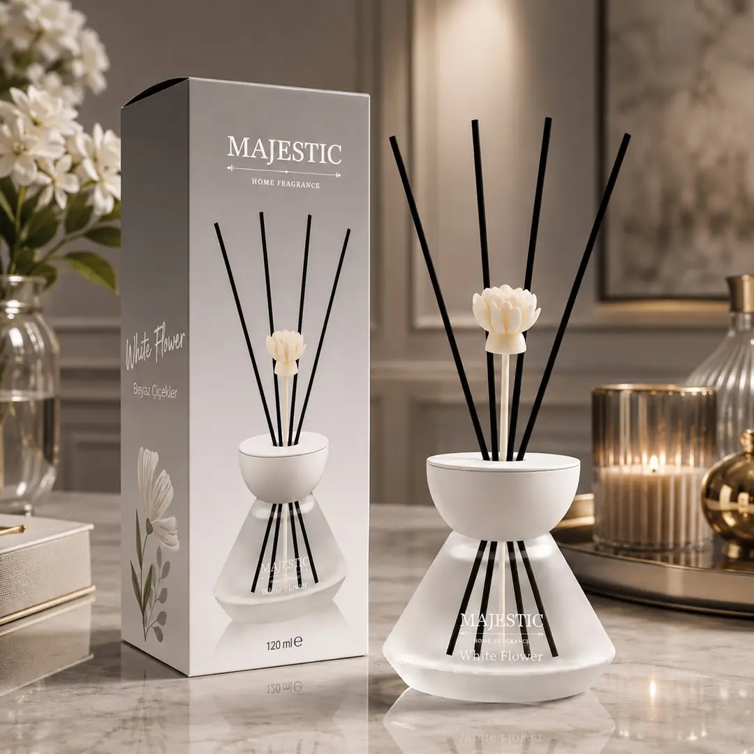 Majestic Beyaz Çiçekler Bambu Çubuklu Oda Parfümü 120 ml — görsel 2
