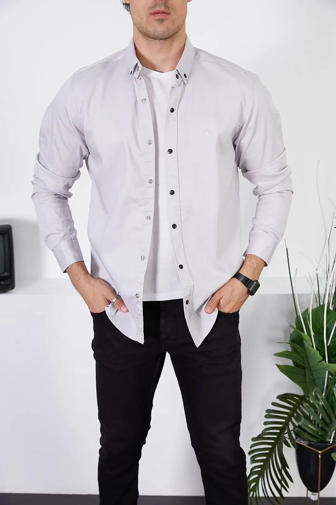 Erkek Slim Fit Kot Gömlek — görsel 2