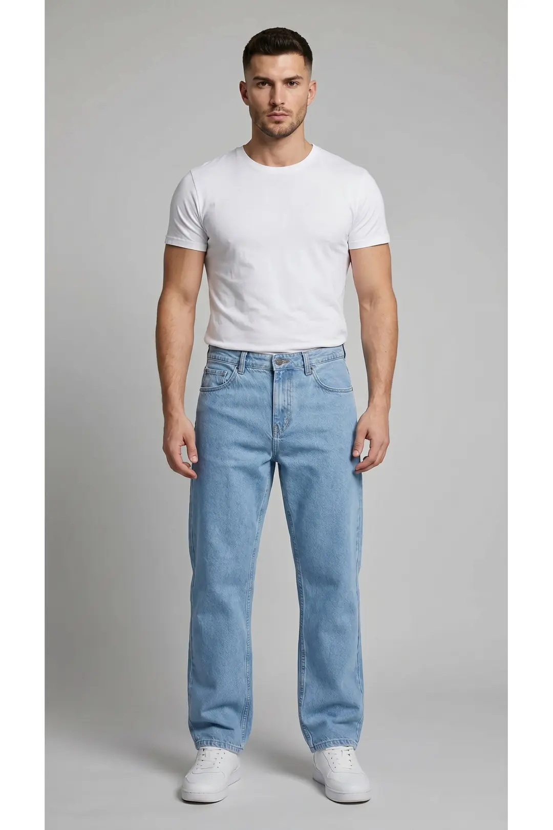 Erkek 100% Pamuk Baggy Kot Pantolon - buz mavi