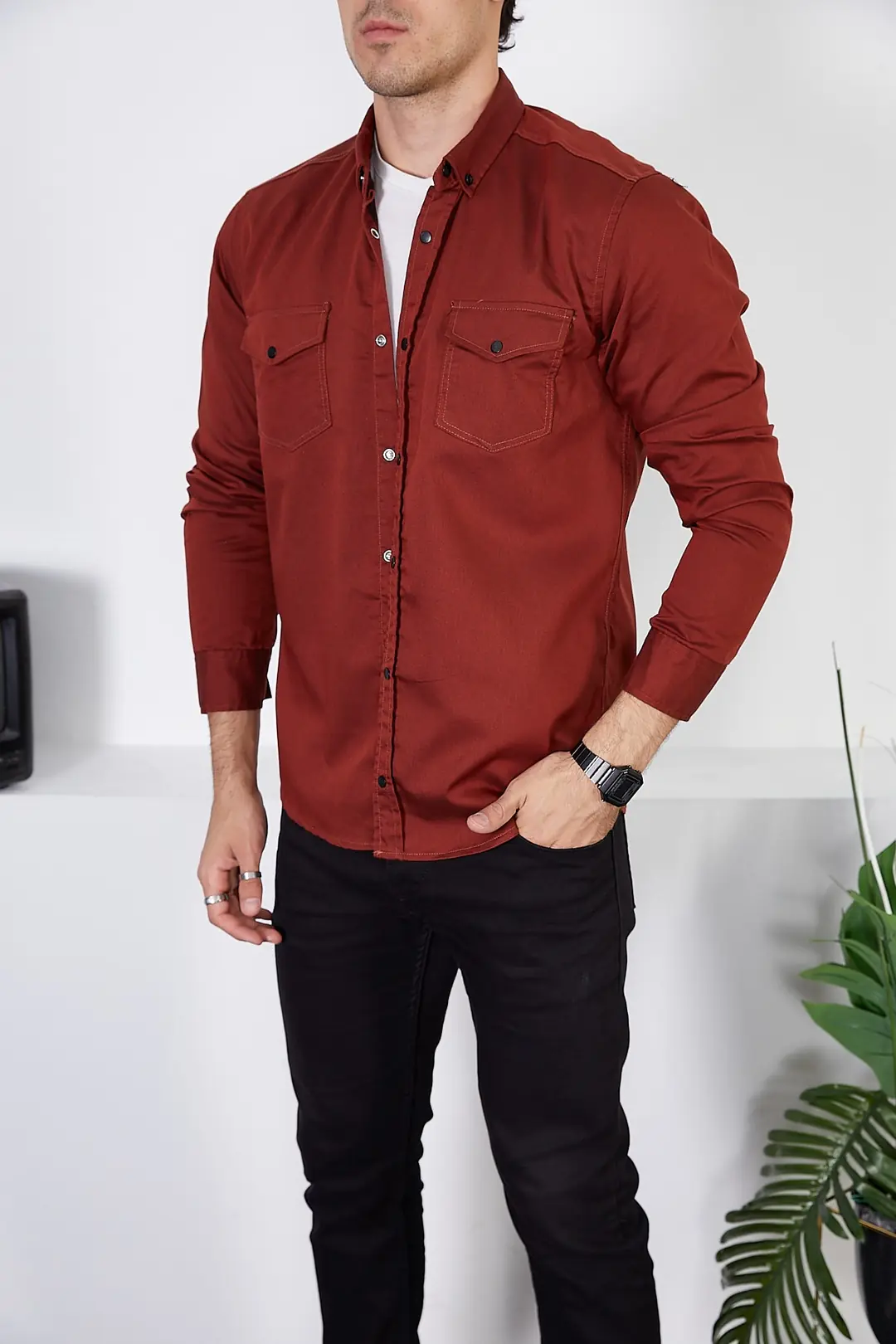 Erkek Slim Fit Kot Gömlek — görsel 2