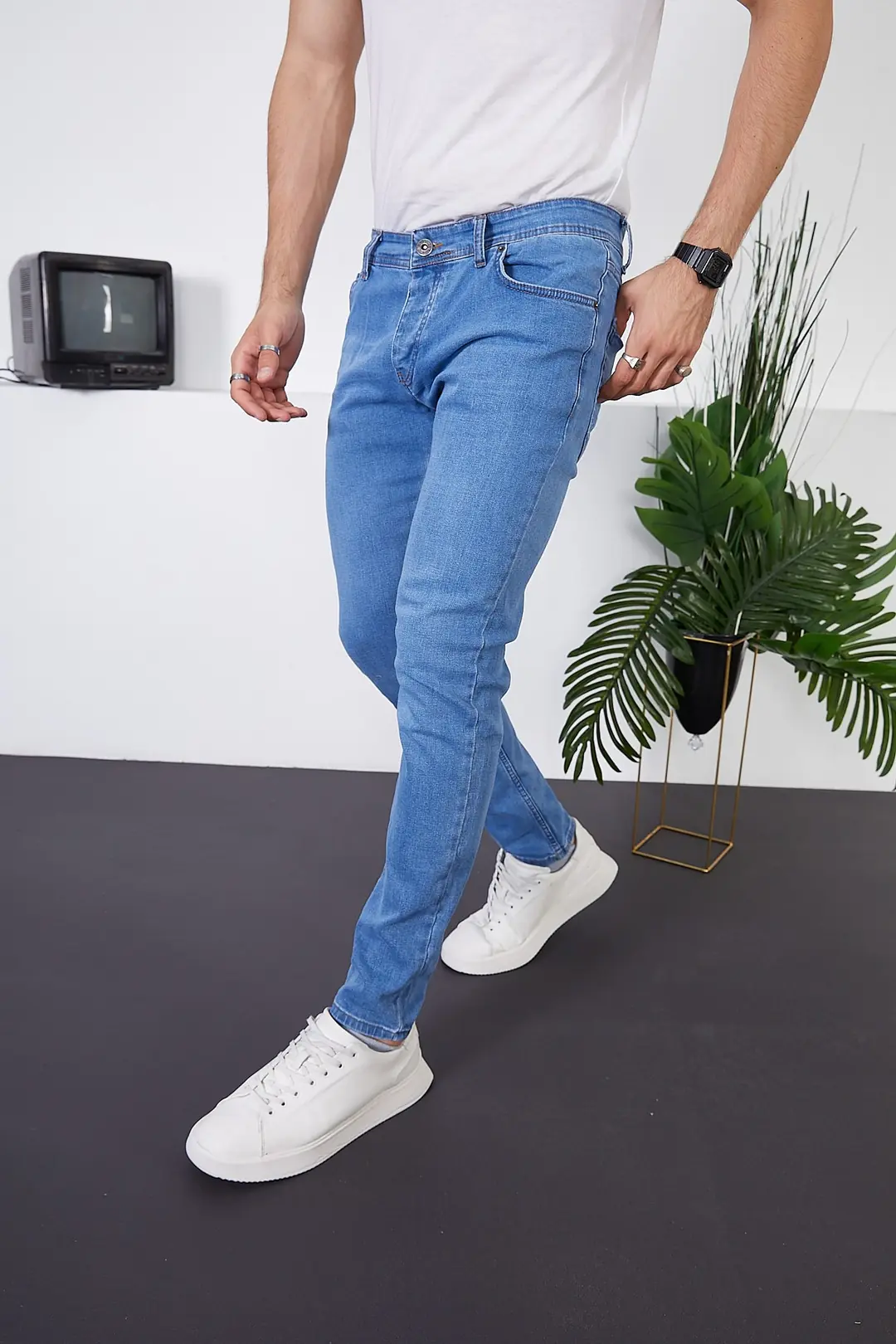 Erkek Likralı Slim Fit Kot/jeans Pantolon – Açık Mavi — görsel 3
