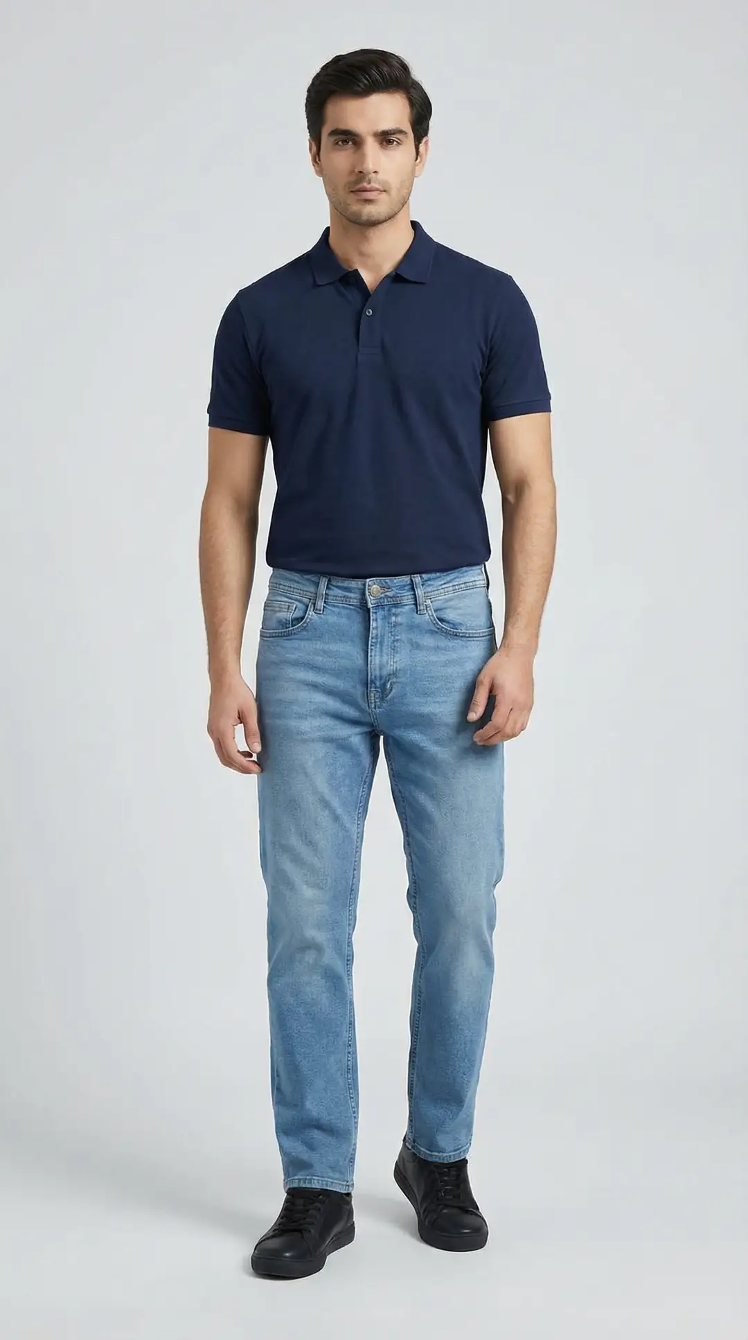 Erkek Yüksek Bel Düz Kesim Düz Paça Jean Pantolon - açık mavi