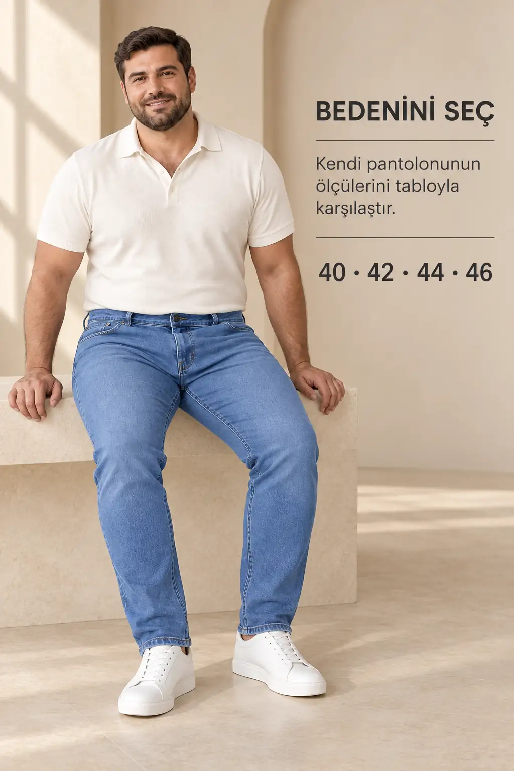 Büyük Beden Erkek Slim Fit Likralı Kot Pantolon – 40-46 Beden Düğmeli — görsel 6