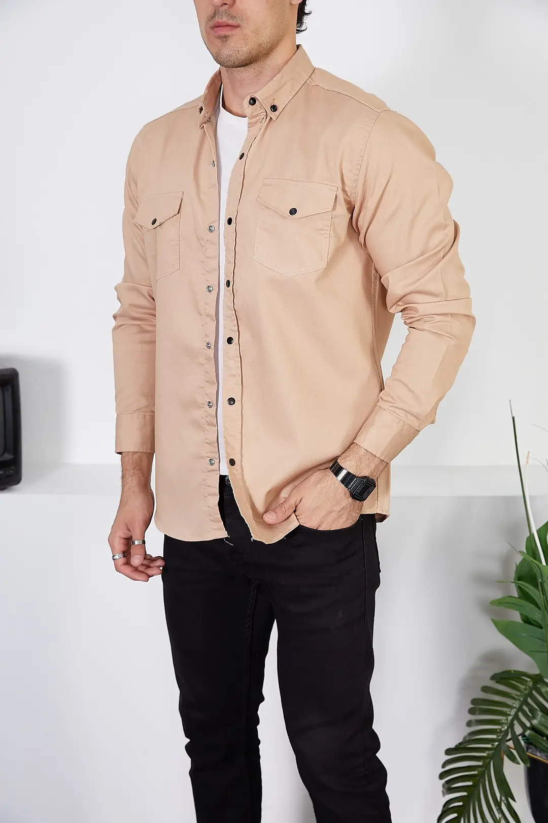 Erkek Slim Fit Kot Gömlek — görsel 2