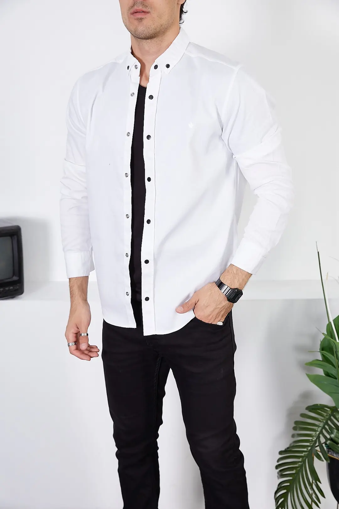 Erkek Slim Fit Kot Gömlek — görsel 1