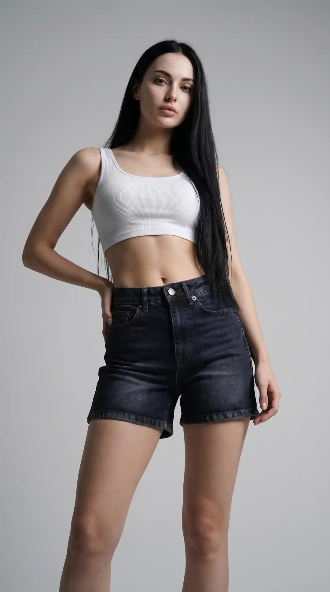 Kadın %100 Pamuk Yüksek Bel City Boy Denim Şort - füme