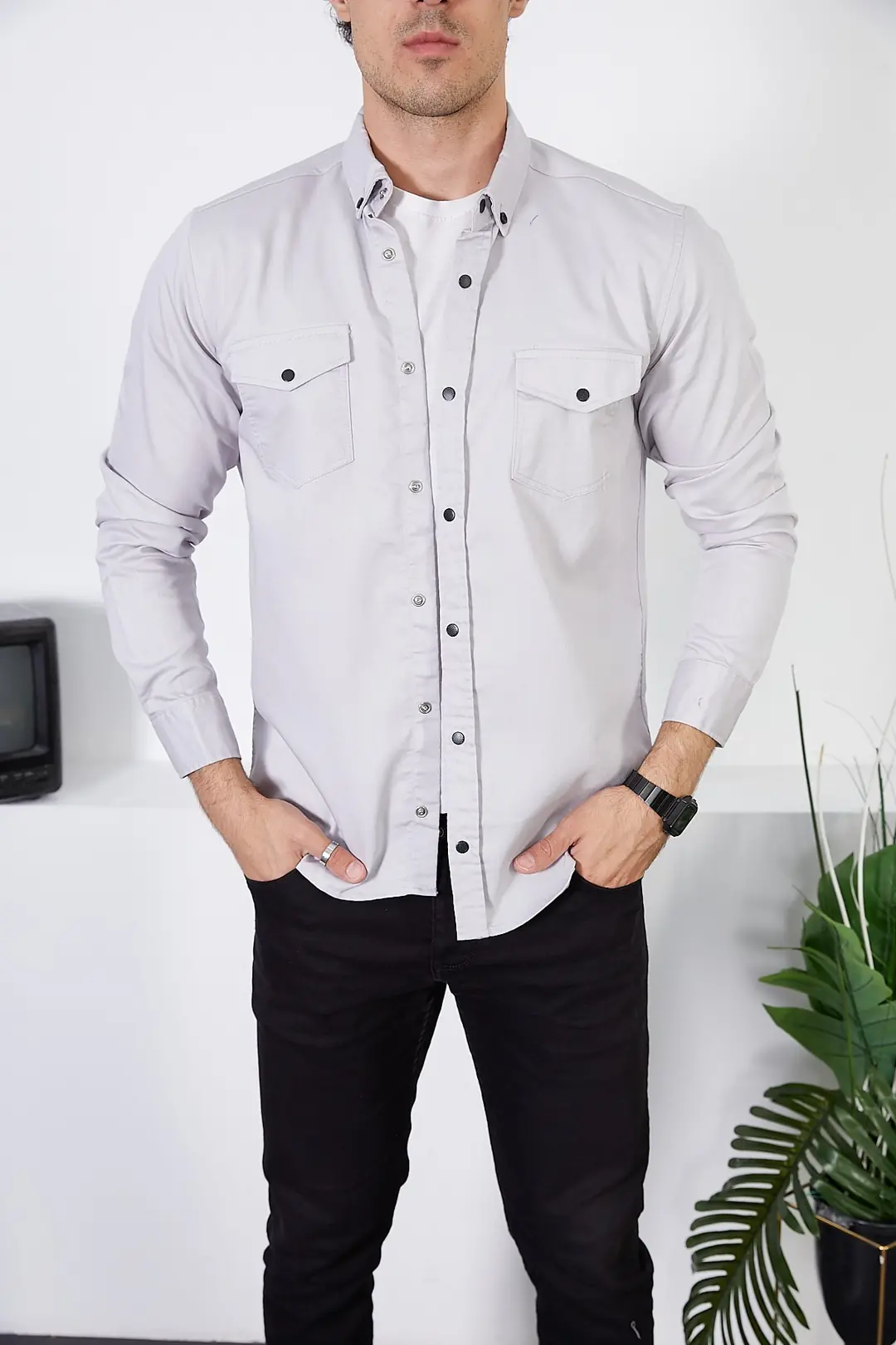 Erkek Slim Fit Kot Gömlek — görsel 1