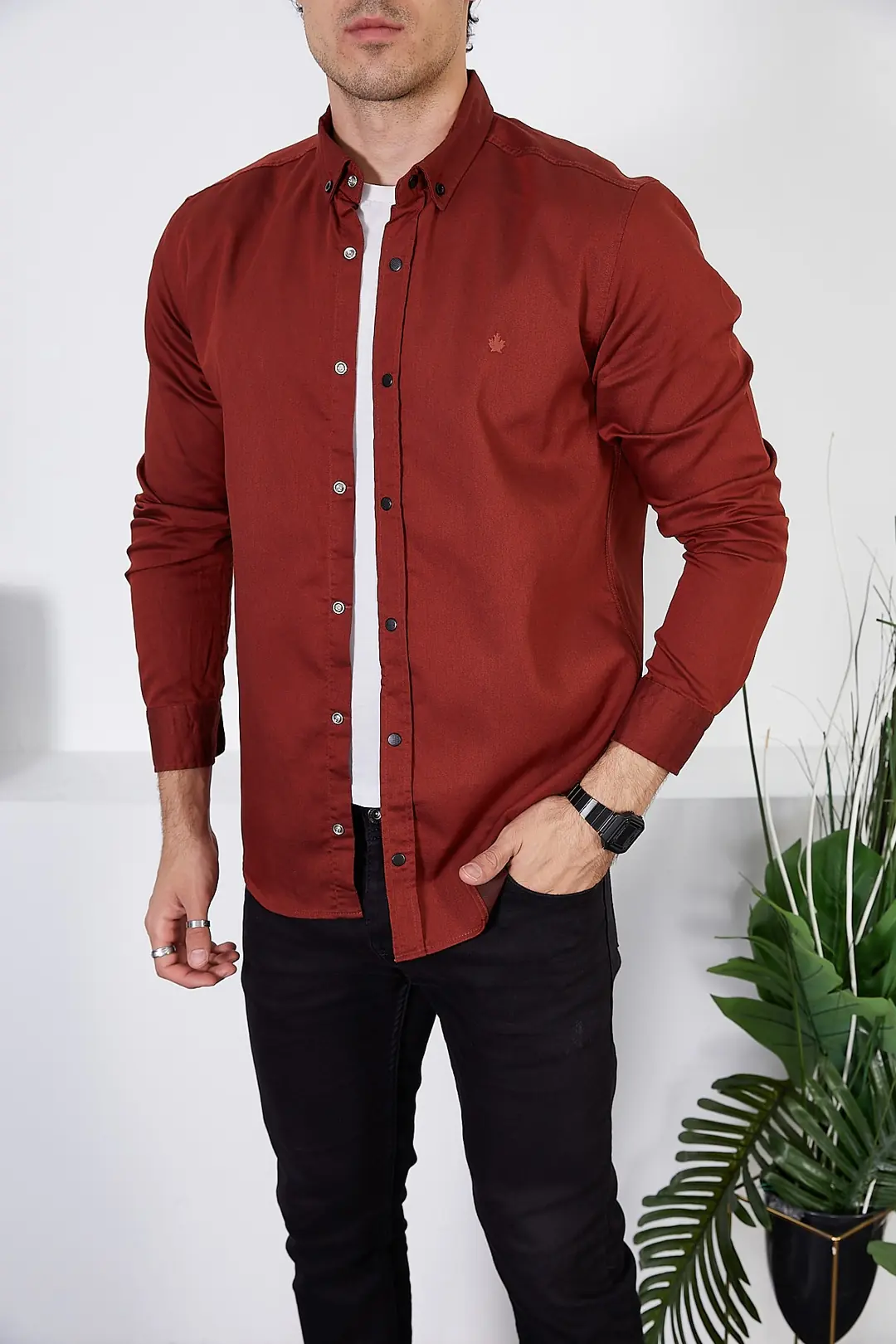 Erkek Slim Fit Kot Gömlek — görsel 1