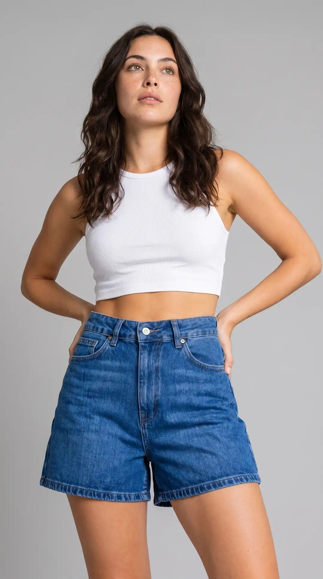 Kadın %100 Pamuk Yüksek Bel City Boy Denim Şort — görsel 4